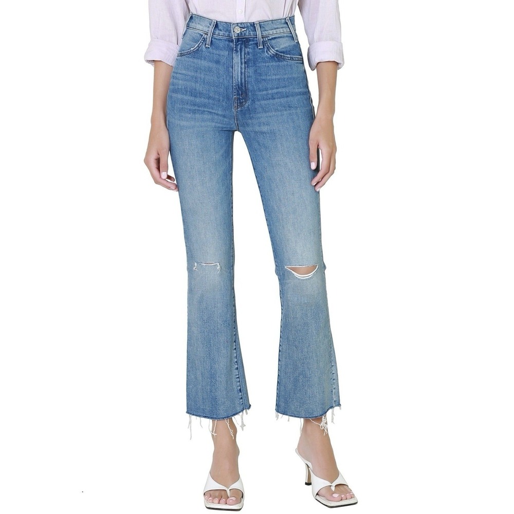 MOTHER The Hustler Ankle Fray Jeans 27 x 27‎ Womens Denim High Rise Blue Raw Hem